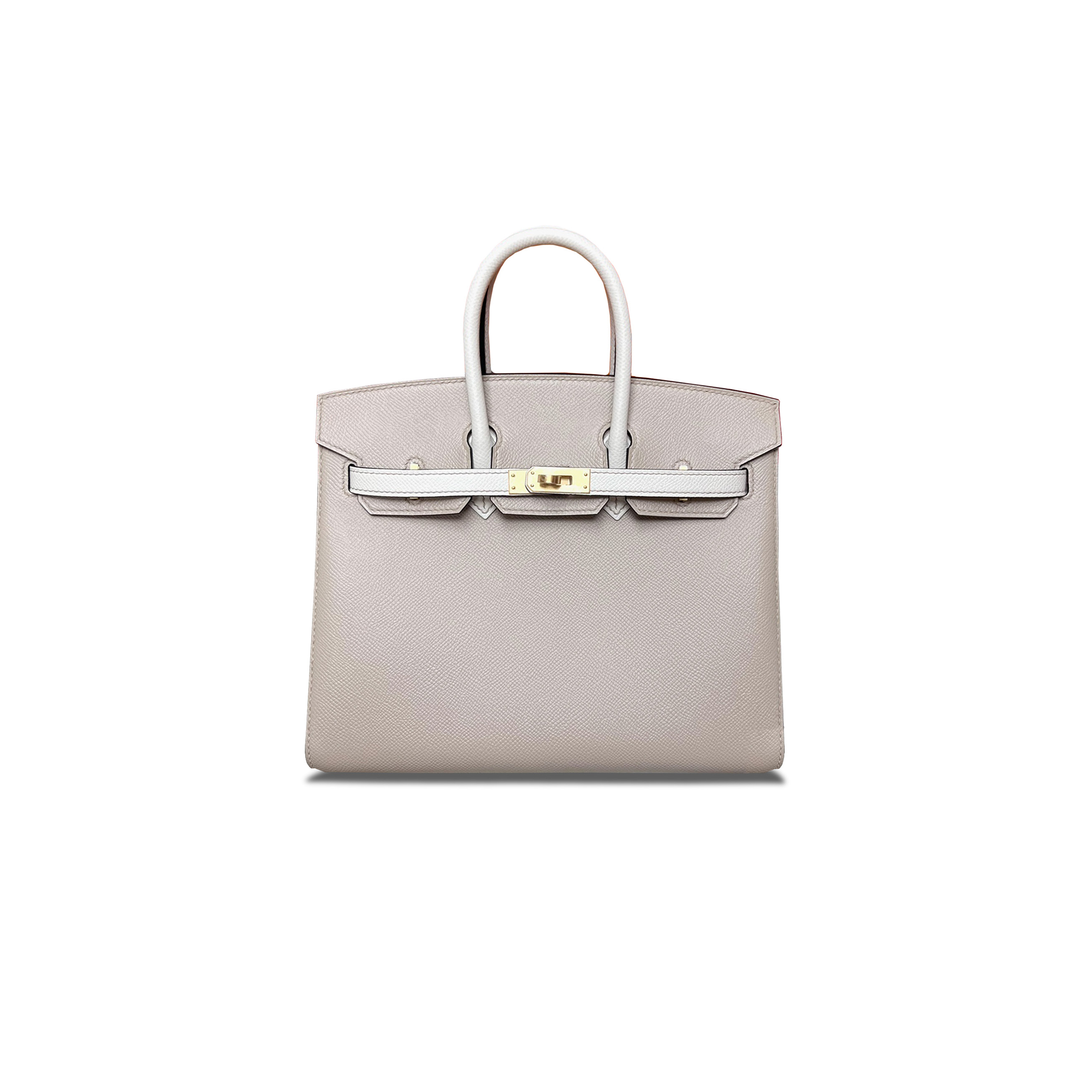 HERMÈS BIRKIN 25 EPSOM TRENCH COAT GREY AND MILKSHAKE WHITE GOLD BUTTONS H028369CK2O (25*18*13cm)